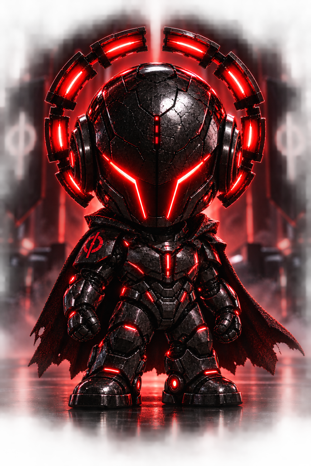 NULL: black armor, a red visor, and a segmented halo