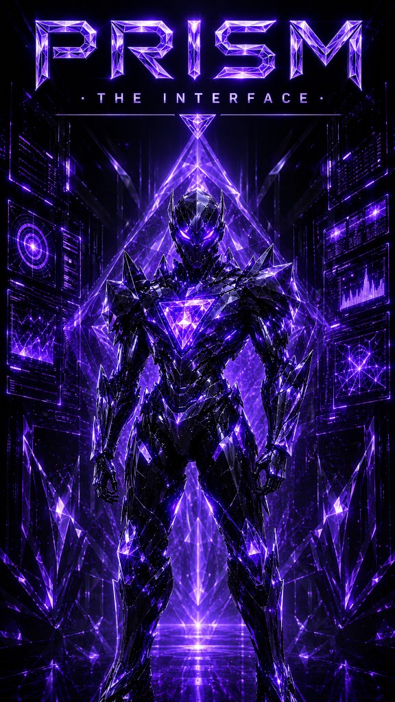 PRISM — The Interface. Crystalline distribution intelligence agent with purple HUD analytics.